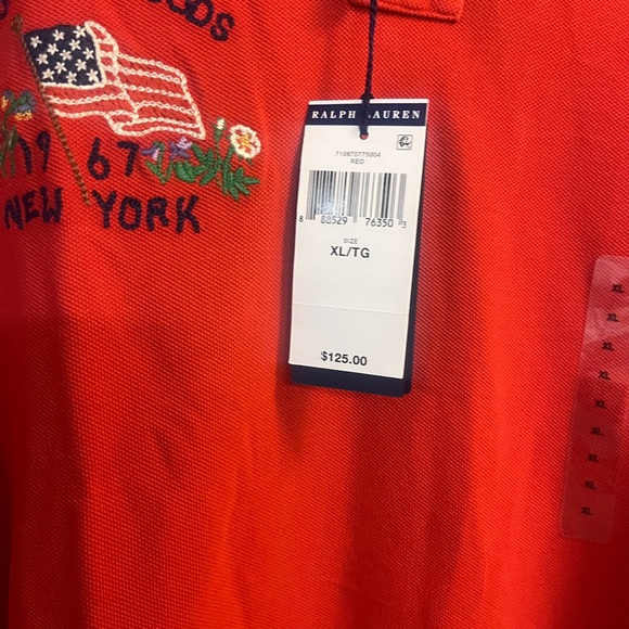NWT Polo Ralph Lauren Red EMBROIDERED FLAG 1967 NEW YORK Shirt Men's M RED PONY - Picture 3 of 3